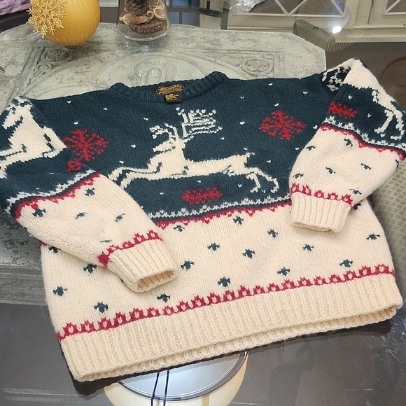 Eddie Bauer 1990 mens wool vintage chunky winter cabin sweater like new L - Picture 1 of 8